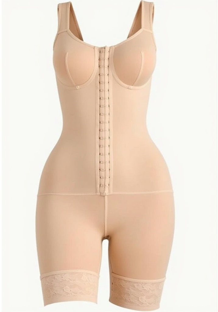 Beige shapewear bodysuit on a white background